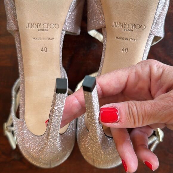 NEW Jimmy Choo Ballet Pink Shimmer Strappy High Heel Stiletto Sandals Size 40 EU - Picture 14 of 16
